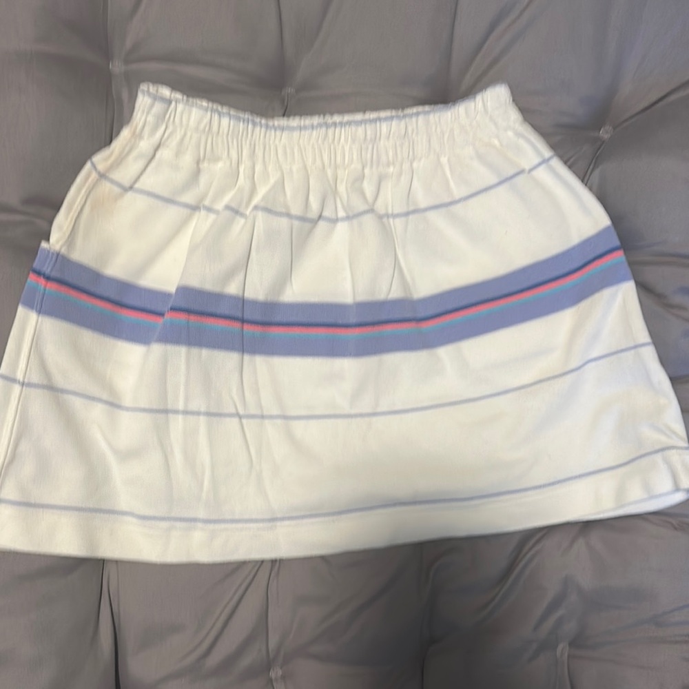 Le Coq Sportif White and Blue Mini Skater Skirt